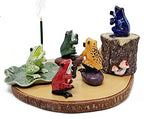 2" Dark Blue Frog On 4" Wide Lotus Leaf Ceramic Incense Stick Holder Artistic Collectible Figurine for Adult Collectors Interior Accent Gift Handcrafted Porcelain Home Room Decor