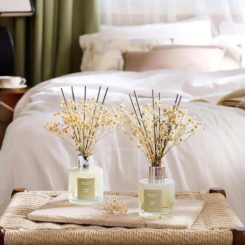 Airkeep Reed Diffuser 3.38 oz (100ml) 2pk, Clean Linen Scented Reed Diffuser Set,Reed Diffuser & Oil Diffuser Sticks, Aromatherapy, Airkeep Reed Diffuser Set Box 2-Clean Linen - size: Real Flower/3.38Ounce/2pack