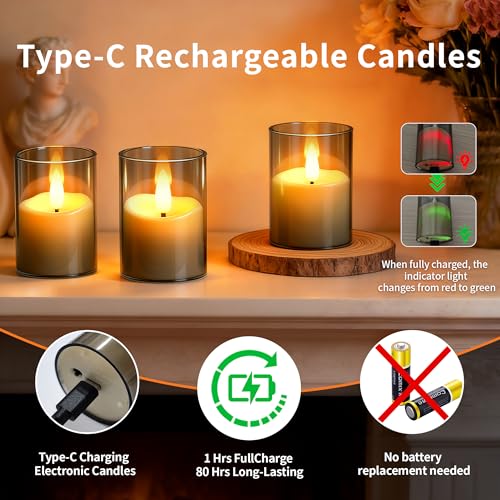 Rechargeable Flameless Candles with Timer Remote, 1.7"x2.6" Clear Acrylic LED Tea Lights Candles，Small Votive Electric LED Candles for Home Aniversary Wedding Holiday Decor Gray(6 Pack) - color: Gray