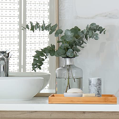 Chengu 3 Pcs Bamboo Vanity Trays for Bathroom Small Wooden Serving Tray for Bathroom Counter Food Appetizer Tea Dessert Kitchen Candle Tissue Toilet Tank Home Decor, 11 x 4 Inch(Rectangle Style) - style: Rectangle Style