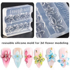 Fcozpjk Hard Gel for Nails, 4 Colors Solid Builder Gel Kit with Silicone Carving Mold Clear Pearly White Brown Nude Pink 3D Sculpting Gels Flower Charms DIY Modeling Design Nail Salon Supplies - color: 01-02-03-04-mold