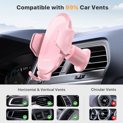 Miracase Phone Holders for Your Car with Metal Hook Clip, Cell Phone Mounts Air Vent Cell Phone Stand Car Mount, Universal Automobile Cradle Fit for iPhone Android and All Smartphones (Pink) - color: Pink, size: 1 Pack