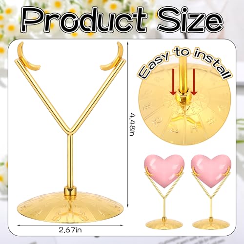 Gold 2 Pcs Heart Shape Metal Display Stand Adjustable Golden Rock Display Holder for Gemstones Minerals Agate Slabs Plates Seashell Sphere Crystal Ball Eggs Collectibles - color: Gold
