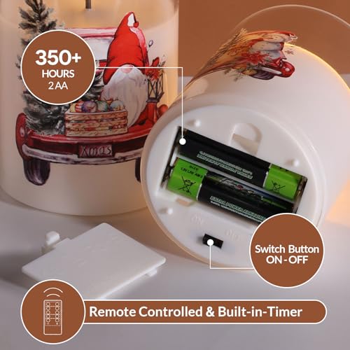 Eywamage Christmas Glass Flameless Candles with Remote, Flickering LED Pillar Candles Holiday Table Decor Gift Set of 3 - color: Red Truck