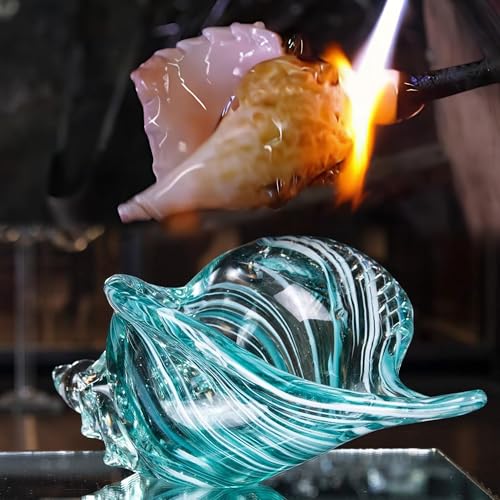 QFkris 9.9" Hand Blown Glass Conch Seashell Figurine Home Decor Art Glass Sea Shell Sculpture - color: Aquamarine