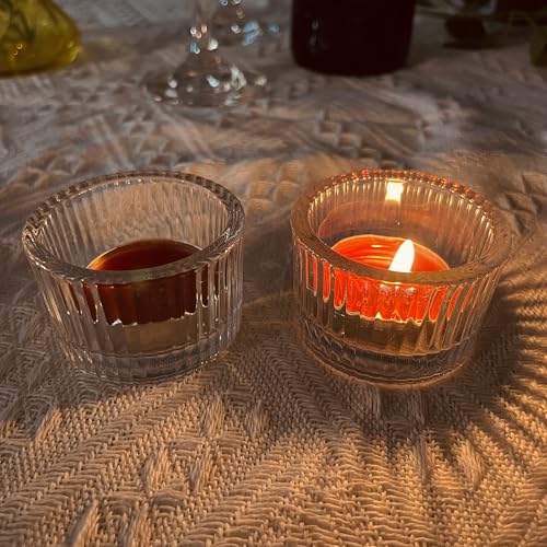 6pcs Clear Votive Tealight Candle Holder, Glass Tea Light Candle Holders for Tabletop Centrepiece Decor, Wedding Reception, Home Dining, Birthday Party and Christmas Holiday
