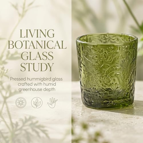 12 Pack Hummingbird Embossed Glass Candle Holders – Votive Tealight Holders with Patent Design, Decorative Embossed Glass Cups for Wedding Centerpieces, Parties, and Home Décor (Moss Green) - color: Moss Green