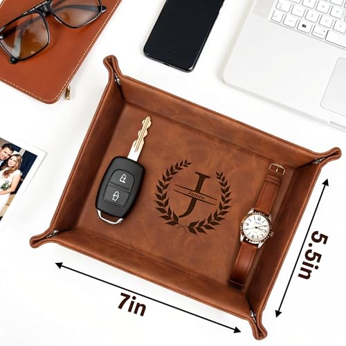 Personalized Engraved Leather Tray for Men with Engraved Name, PU Leather Valet Organizer for Dad, Custom Gift for Him, Custom Catchall Tray for Desk, Office, Accessories Travel Organizer for Men - style: Men Gift