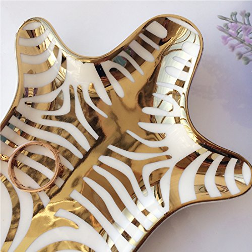Zebra Stripe Jewelry Tray Ceramic Dishes Plate Gilded 5.9", Gold - color: Gold