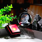 Qianwei Wolf Gifts: 3D Crystal Ball - 3.14'' Laser Decor Glass Animals Figurines Statue & Night Light - style: Wolf Moon