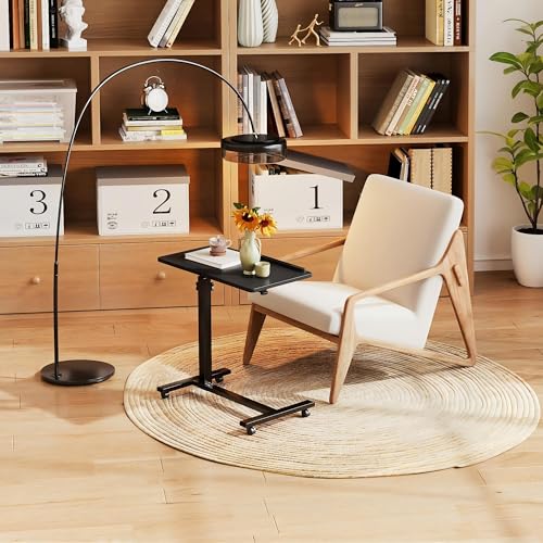 LINGMI Overbed Bedside Desk Mobile Rolling Laptop Stand Tilting Overbed Table with Wheels Height Adjustable Tray Table for Laptop Bed Sofa Side Table - color: Black