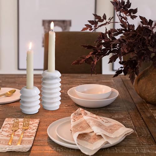 HofferRuffer Marble Candlestick Holders, Set of 2 Natural Stone Candle Holder Decorative Candle Stands for Wedding, Dinning, Party, Table Centerpieces, Fits 3/4'' Thick Candles (MarbleWhite) - color: Marblewhite