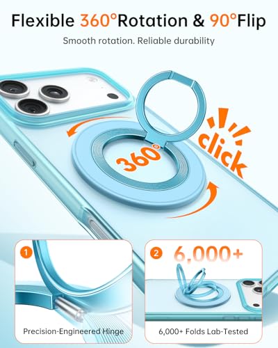 SYNCWIRE Magnetic Phone Ring Holder for MagSafe, 360° Rotation Cell Phone Grip Stand Finger Ring Kickstand Two-Sided Magnet Compatible with iPhone 17 Pro Max 16 15 14 13 12 MagSafe Accessories - color: Single Ring-1PCS-Misty Blue