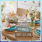 Yuntau 4 Pcs Summer Beach Decorations for Home Beach Tiered Tray Decor Starfish Coastal Rustic Starfish Wooden Block Table Sign Stacked Book Nautical Table Centerpiece for Farmhouse Office Desk Shelf - style: Retro Starfish