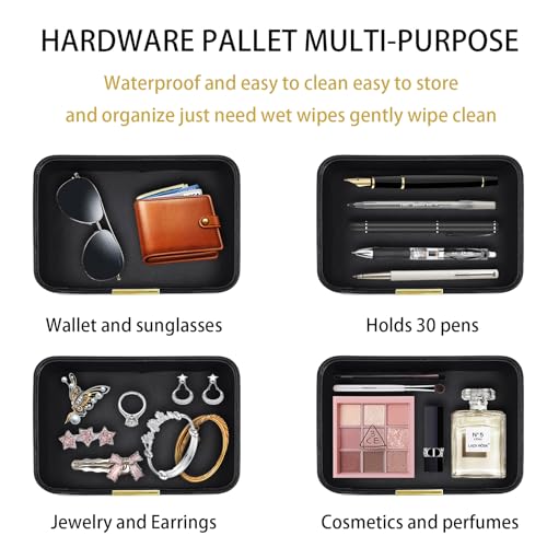 Leather Tray Desktop Storage,Luxury Nightstand Organizer Decorative Tray,for Entryway Table to Hold Jewelry Watch Cosmetics Keys Phone Wallet Home & Office Accessories,Black, 8.5L x 5.7W x 1.8H - color: Black