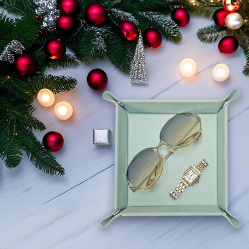 UnionBasic Valet Tray, Jewelry Tray for Rings Earrings, Entryway Catchall Caddy for Coins Keys Change, Nightstand Organizer Bedside Valet Holder, Trays for Electronic Gadgets, Lychee Mint Green - color: Lychee Mint Green, size: 5.4" x 5.4" x 1.6"