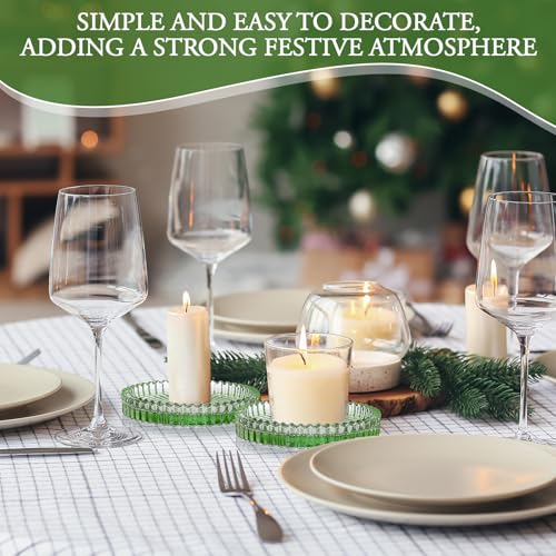 Honeydak Sage Green Glass Pillar Candle Holder Plates 4'' Round Glass Candle Tray Round Coasters for Table Centerpiece Wedding Party Home Bridal Shower Thanksgiving Christmas Decor(12 Pcs) - color: Sage Green