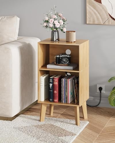 WLIVE Modern Nightstand with Storage, Small Space Bedside Table, End Table for Bedroom & Living Room, Mid Century Night Stand with Open Shelf & Sturdy Wood Legs, Light Oak - color: Natural Oak