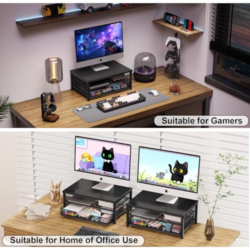 OPNICE Computer Monitor Stand Riser, Desk Organizer with Drawer, Laptop Stand, Office Desk Accessories & Workspace Desktop Organizers Storage for Office Supplies(Black 2-Pack) - color: Black 2-Pack