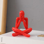Abstract Human Figure Sculpture, Red Acrylic Modern Art Decor Statue, 4-Piece Set for Living Room, Entryway, Shelf & Office