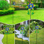 Wind Spinners Outdoor,13'' Dia Metal Flower Pinwheels,Waterproof Wind Sculpture with Metal Stake,Wind Spinner for Outdoor Patio Decor - size: 13‘’Green Flower