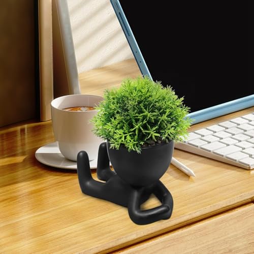 Zerzsy Bathroom Shelf Decor Accent Women Cute Cubicle Accessories Artificial Plants Pot Head Cute Human Shape Desk Decoration Office Décor for Women, Bathroom Office Plants- Set of 1 - color: Black-h