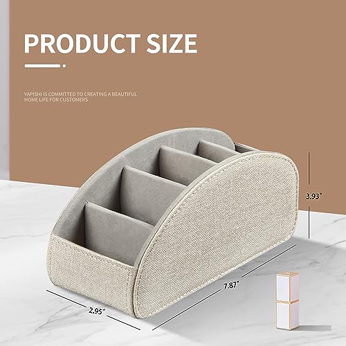 Remote Control Holder PU Leather TV Remote Caddy for Table, 5 Compartments Nightstand Organizer for Bedroom Accessories/Bedside Remotes/Media Controllers/Office Supplies, Decorations for Living Room - color: Beige, size: Large