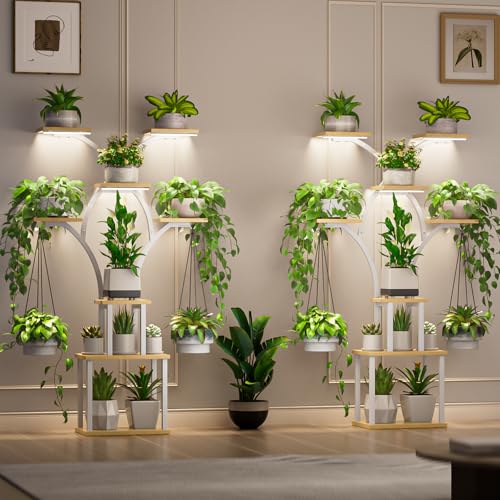 Elbourn Plant Stand Indoor with Grow Lights - 60" Tall Metal Plant Shelf for Multiple Plants, 8 Tiered Corner Plant Stands for Indoor Plants, X - Shaped Decorative Rack for Home, Living Room & Patio Decor (White) - color: White