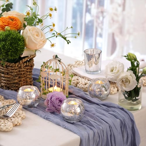 Volens Round Silver Votive Candle Holders, Mercury Glass Tealight Candle Holder Set of 12 - color: Silver