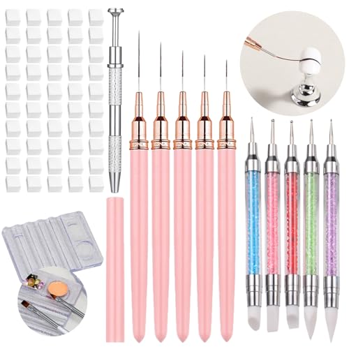 62Pcs Nail Art Brushes Tools,5 Pcs Liner Brushes for Nails,Nail Sponges for Ombre with Grabbing Pen, Dual Tipped Silicone Dotting Sculpture Pen and Mixing Palette Pen Holder, Nail Design Brushes - size: Medium