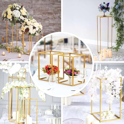 Efavormart 2 Pack 16" Matte Gold Wedding Flower Stand Metal Vase Column Stand Geometric Centerpiece Vase - color: Gold, size: 2 Pack 16''