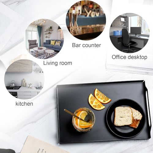 VANRA Metal Serving Tray Portable Bed Tray with Handles for Coffee Table, Living Room, Kitchen and Bathroom (Black) - color: Black