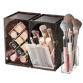 INVSSENE Stackable Makeup Organizer Countertop, Storage Perfume Skincare Cosmetic Lipstick Face Mask Makeup Brush Palettes, Ideal for Vanity Bathroom Counter - color: 3513 Coffee+Clear