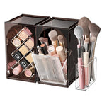 INVSSENE Stackable Makeup Organizer Countertop, Storage Perfume Skincare Cosmetic Lipstick Face Mask Makeup Brush Palettes, Ideal for Vanity Bathroom Counter - color: 3513 Coffee+Clear