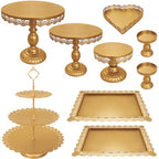 Set of 9 Cake Stands Metal Cupcake Stand Set Multiple Styles Candy Fruit Display Tower Dessert Plate Cake Serving Tray for Birthday Party Wedding Anniversary Baby Shower Engagement (Gold) - color: Gold