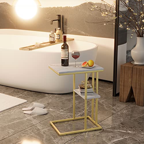 Easy Paws C Shaped End Table,Small Side Table for Couch and Bed, Gold Snack Couch Table for Small Spaces, Living Room, Bedroom,Bedside(Gold) - color: Gold, size: 1pc