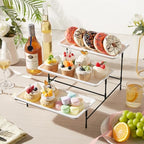 Lifewit 3 Tier Serving Tray, 30 x 17 cm/12 x 6.5" White Plastic Tiered Food Serving Platters, Tiered Tray Stand for Party with Black Collapsible Metal Stand, Dessert Display Stand for Cookies/Crackers - size: 12" x 6.5", style: Basic