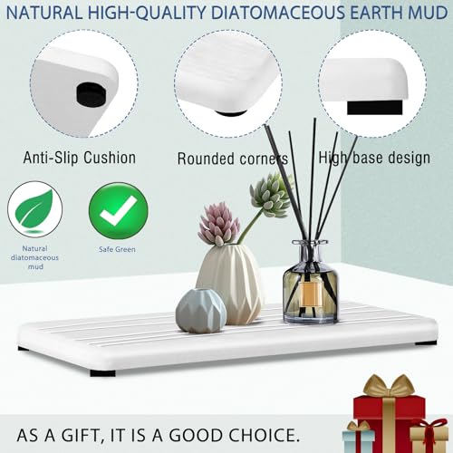 3PCS Water Absorbing Stone Tray, Fast Drying Stone Sink Tray, Stones Soap Trays, Water Absorbent Diatomite Trays, Diatomite Coasters for Kitchen Sink Bathroom Counter, Hand Soap Dish & Holders - color: 1pcs 21×10cm + 2pcs 10×10cm White Wave