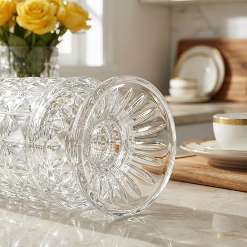 Goaste 3 Pack Embossed Big Base Vase, 7" Crystal Glass Vase, Hydroponic Green Plant Vases, Transparent Flower Vases with Ribbed Pattern for Wedding, Dining Table Centerpieces, Home Decor, Office