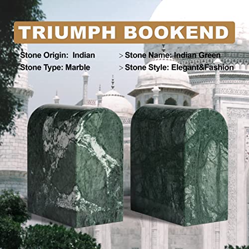 Koville Indian Natural Marble Bookends for Shelves, 13LBS Non-Slip Book Ends, Heavy Duty Marble Book Holders Organizer, Bookshelf Apartment Decor for Movies/CD/Video Games(Indian Green) - color: Green Marble-indian Green, size: 13lb