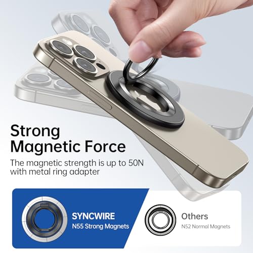 SYNCWIRE Magnetic Phone Ring Holder for MagSafe, 360° Rotation Cell Phone Grip Stand Finger Ring Kickstand Two-Sided Magnet Compatible with iPhone 17 Pro Max 16 15 14 13 12 MagSafe Accessories - color: Single Ring-1PCS-Black