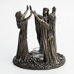 Veronese Design 6 3/4 Inch Tall Triple Moon Goddess Maidens Ritual Candle Tealight Holder Cold Cast Bronzed Resin Sculpture Wiccan Alter Figurine Home Decor New Age Religious Collectible