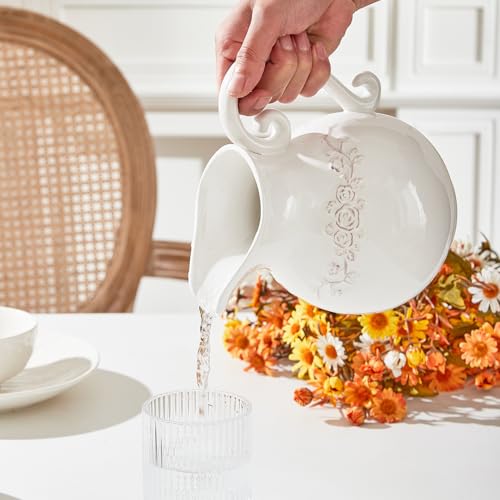 Ceramic Pitcher White Flower Vase, Farmhouse Ceramic Jug Vase for Home Décor, 7.3 inch Height. - color: Broad-bodied Pitcher