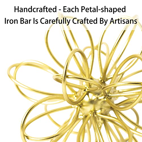 5.5" Metal Geometric Table Top Decor, Gold Abstract Floral Sculpture, Modern Metal Geometric Decorative Sphere, Table Art Decorations Orb for Living Room Bedroom Office Home Decor - color: Gold-5.5 in