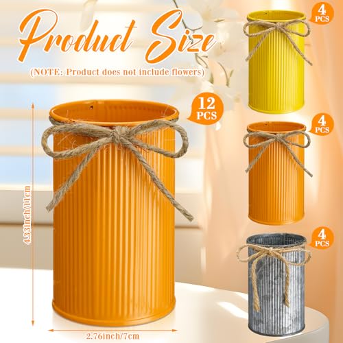 Rustic Vase for Table Centerpieces 4.33 Inch Small Petite Flower Vase with Twine Bow Vintage Farmhouse Decor for Wedding Reception Dining, Home Galvanized Metal Buckets(Yellow, Orange, Iron,12 Pcs) - color: Yellow, Orange, Iron