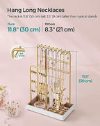 SONGMICS Jewelry Holder, Jewelry Organizer, Jewelry Display Stand with Metal Frame, Velvet Tray, Necklace Earring Bracelet Holder, for Studs, Rings, Gift Idea, Pale Gold UJJS021A01 - color: Pale Gold
