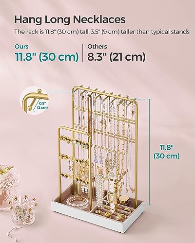 SONGMICS Jewelry Holder, Jewelry Organizer, Jewelry Display Stand with Metal Frame, Velvet Tray, Necklace Earring Bracelet Holder, for Studs, Rings, Gift Idea, Pale Gold UJJS021A01 - color: Pale Gold