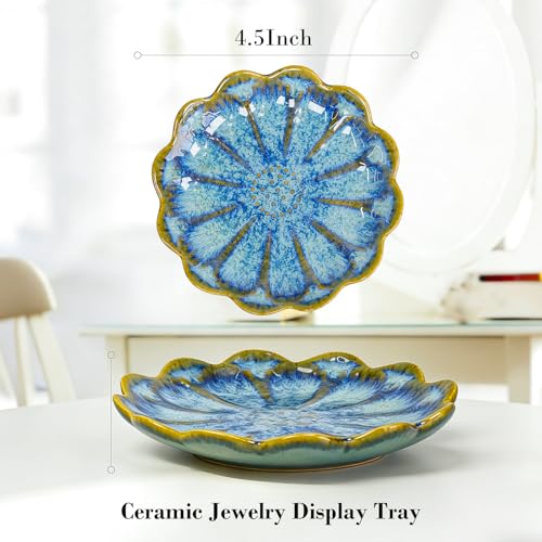 SEEDUSTRY Ceramic Jewelry Tray, Petal Ring Dish, Small Ceramic Jewelry Trinket Holder, Desktop Decoration, Dainty‌ Plate for Rings, Earrings, Necklace, Gifts for Mother Girlfriend Daughter Sister - color: Sunflower Blue