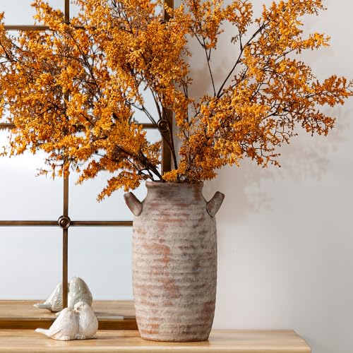 Large Flower Vase Home Decor - Tall Ceramic Farmhouse Rustic Table Vases with Handle Living Room Decoration Decorative Modern Pottery for Floor Kitchen Shelf Coffee Dining Desk Fireplace (12" Retro) - color: 12" Retro