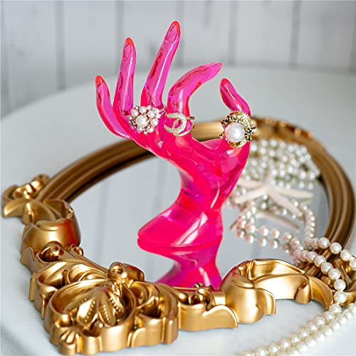 HOMEGOAL Hand Jewelry Holder, Bracelet Ring Watch Jewelry Display Holder Stand, Mannequin Hand, Polyresin, 7 Inch (Rose Red) - color: Rose Red